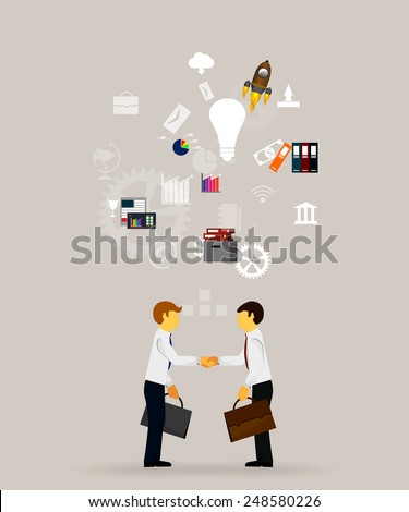 Vector illustration of teamwork, showing the transaction, graphics, cooperation