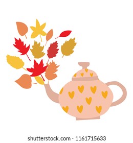 Vector illustration of teapor with autumn leaves