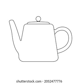 Ilustración vectorial de la tetera. Arte lineal negro aislado sobre fondo blanco. Ilustración de la tetera de esquema.  