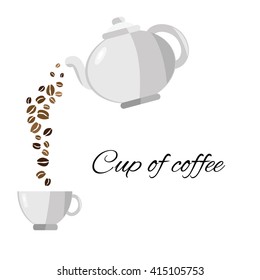 vector illustration / teapot and cup / coffee beans