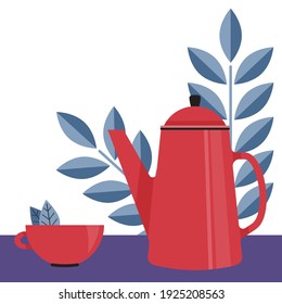 Vector illustration with a  teapot and a cup in a flat style.
