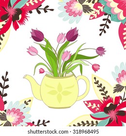 Vector illustration with teapot with flowers