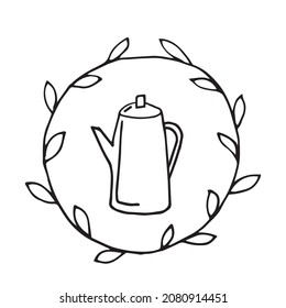 vector illustration of teapot in a frame in doodle style