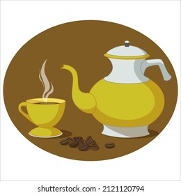 Vector Illustration of Teapot and Hot Coffee Cup