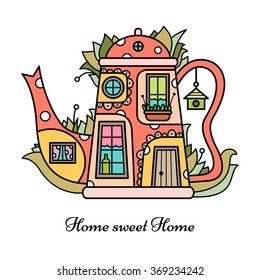 Vector illustration of teapot - house.