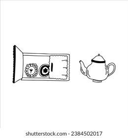vector illustration of teapot and plate