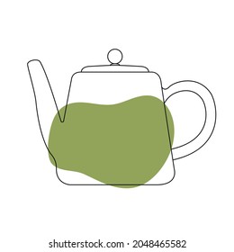 Vector illustration of teapot with spots. Black linear art isolated on white background. Outline teapot illustration.  
