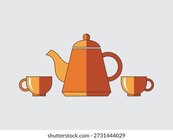 Ilustração vetorial de bule de chá e dois copos