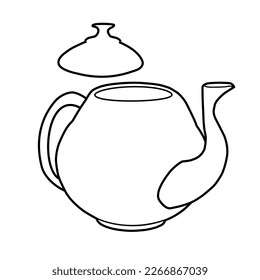 vector illustration of teapot without color. contour of a teapot for tea. isolated illustration