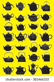 Vector illustration of teapots in silhouette mode