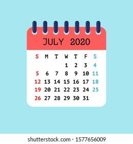 Vector illustration of tear-off calendar for July 2020