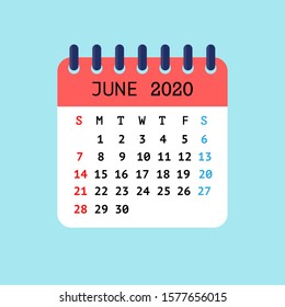 Vector illustration of tear-off calendar for June 2020