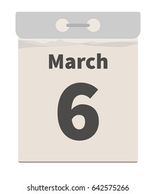 Vector illustration, tear-off calendar, March 6
