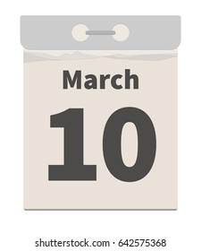 Vector illustration, tear-off calendar, March 10