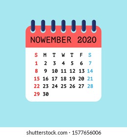  Vector illustration of tear-off calendar for November 2020