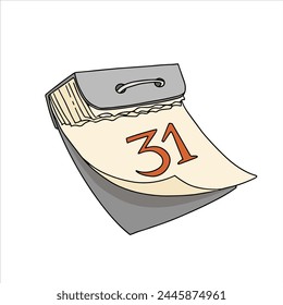 vector illustration of a tear-off wall calendar, The last page of a calendar. December 31st