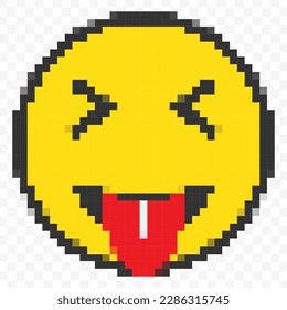 Vector illustration of teasing  emoticons in a pixel art 8 bit video game style. Simple design on transparent background (PNG).