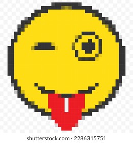 Ilustración vectorial de teasing con los emoticonos de la lengua en un estilo de videojuego de 8 bits con arte de píxeles. Diseño sencillo sobre fondo transparente (PNG).