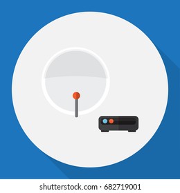 Vector Illustration Of Tech Symbol On Satellite Flat Icon. Premium Quality Isolated Antenna Element In Trendy Flat Style.
