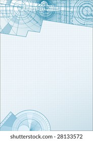 Vector illustration of a technical background with square paper element.