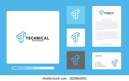 Vector illustration of technical logo design template. Isolated on a colored background.