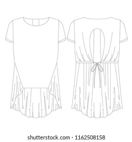 Vector illustration technical sketch drawing Women blouse Fashion Front and back 
