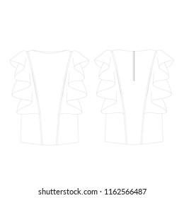 Vector illustration technical sketch drawing Women blouse Fashion Front and back 