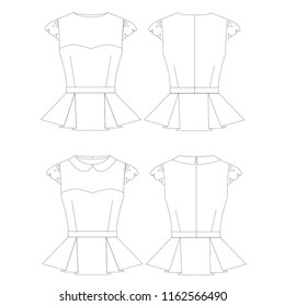 Vector illustration technical sketch drawing Women blouse Fashion Front and back 