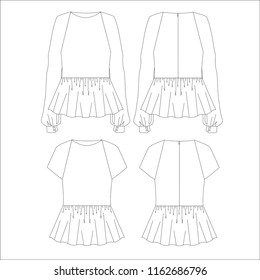 Vector illustration technical sketch drawing Women blouse Fashion Front and back 