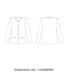 Dibujo técnico ilustrativo de vectores Traje de chaqueta de mujer traje de moda Delantera y trasera 