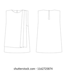 Dibujo técnico de ilustración de vectores Dibujo de mujeres blusa Fashion Front and back 