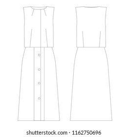 Vector illustration technical sketch drawing Women dress Fashion Front and back 