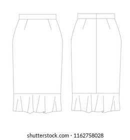 Vector illustration technical sketch drawing Women skirt Fashion Front and back 