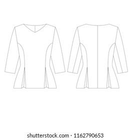 Vector illustration technical sketch drawing Women blouse Fashion Front and back 