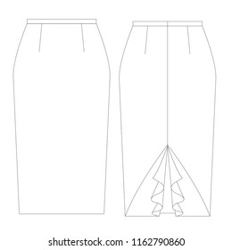 Vector illustration technical sketch drawing Women skirt Fashion Front and back 