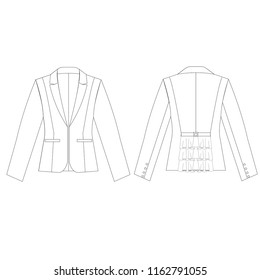 Vector illustration technical sketch drawing Women jacket suit Fashion Front and back 