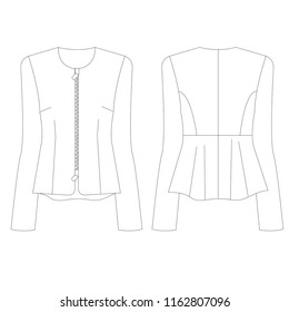 Vector illustration technical sketch drawing Women jacket suit Fashion Front and back 