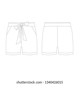 Vector illustration technical sketch drawing Women short pants Fashion Front and back - Vector