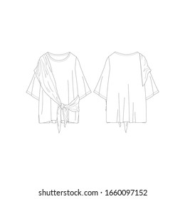 Dibujo técnico ilustrativo del vector Dibujo de la mujer T Escarcha de pantalones Fashion Delantero y atrás