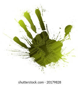 Vector illustration of a technological circuitry hand splatter with highly detailed ink explosion. Green.