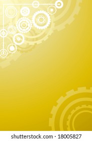 Vector illustration of a technological clockwork cog background in gold color.