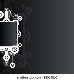 Vector illustration of a technological clockwork cog background in black color.