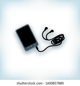 Vector illustration. Technological gadget. Smartphone with earphone. Vignette background.