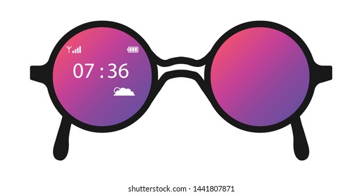 vector illustration of technological glasses for augmented reality with neon gradient lenses