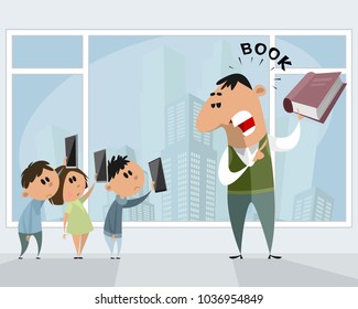 Vector illustration of technologies vs. traditional book