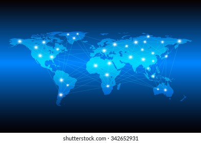 Vector Illustration Of Technology Abstract For Network Communication, Connection And Information Transfer Around The World, Elements Of This Image Furnished By NASA