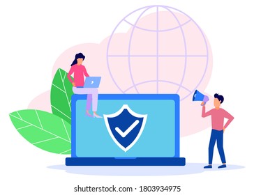 Vector illustration of a technology concept, protecting business data on a computer for a web page. good maximum security.