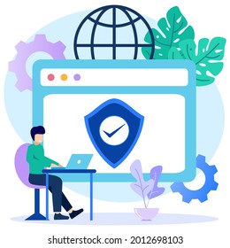 Vector illustration of a technology concept, protecting business data on a computer for a web page. good maximum security.