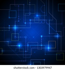 Vector illustration technology with line pattern over dark blue background. Modern hi-tech digital technology concept. Abstract internet communication, future science techno design for background