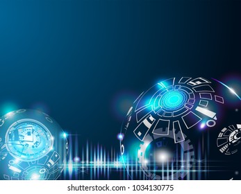 Vector illustration technology of lines and colors in dark blue background of space and imagination to time machine in the future. Abstract space background with 3D digital light effect.
